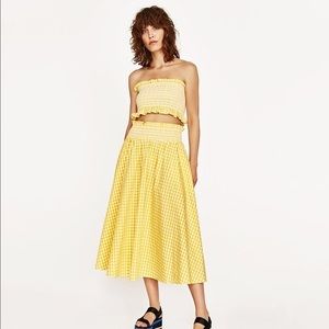 NWOT Zara yellow gingham midi skirt with pockets